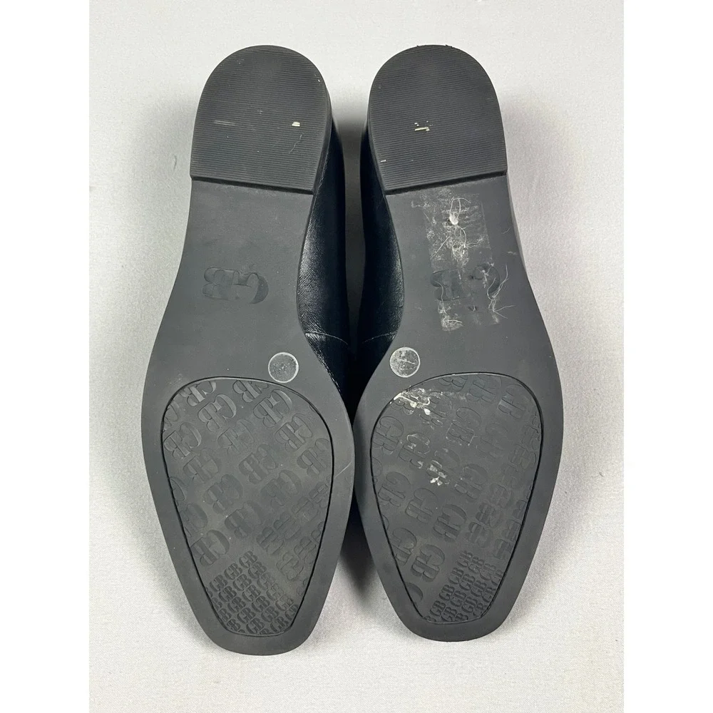 GB Gianni Bini Flip Side Black Leather Loafers Womens 6M Slip On Flat Shoes